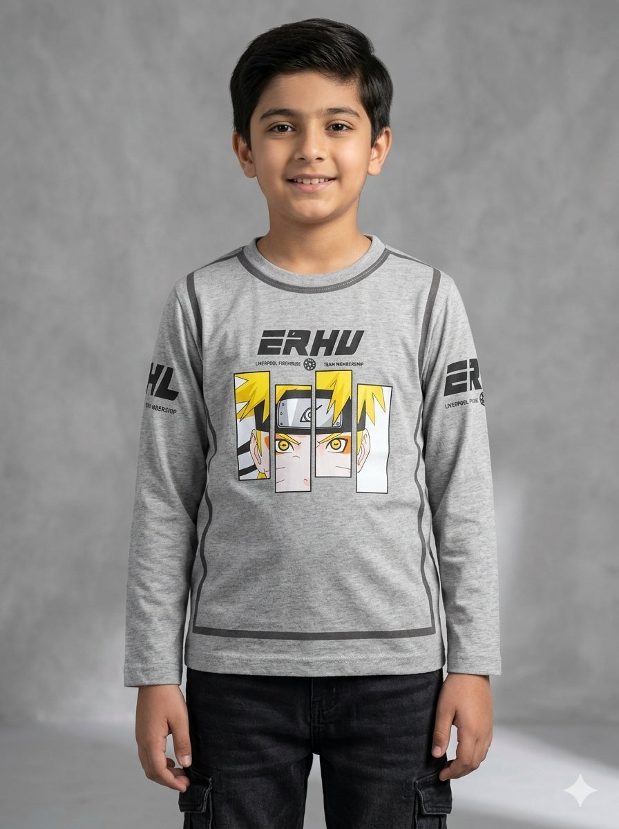Kids Anime Hero Graphic Long Sleeve Top – White