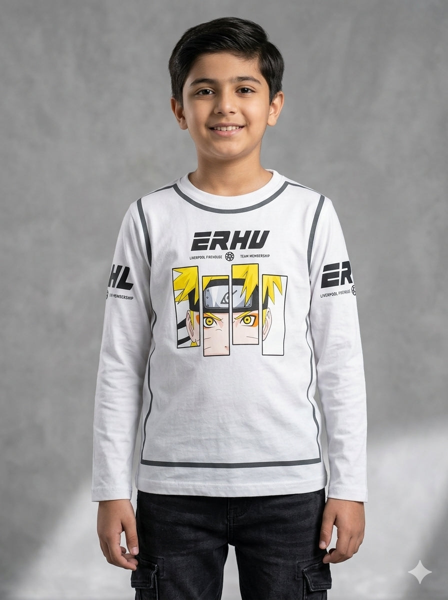 Kids Anime Hero Graphic Long Sleeve Top – White